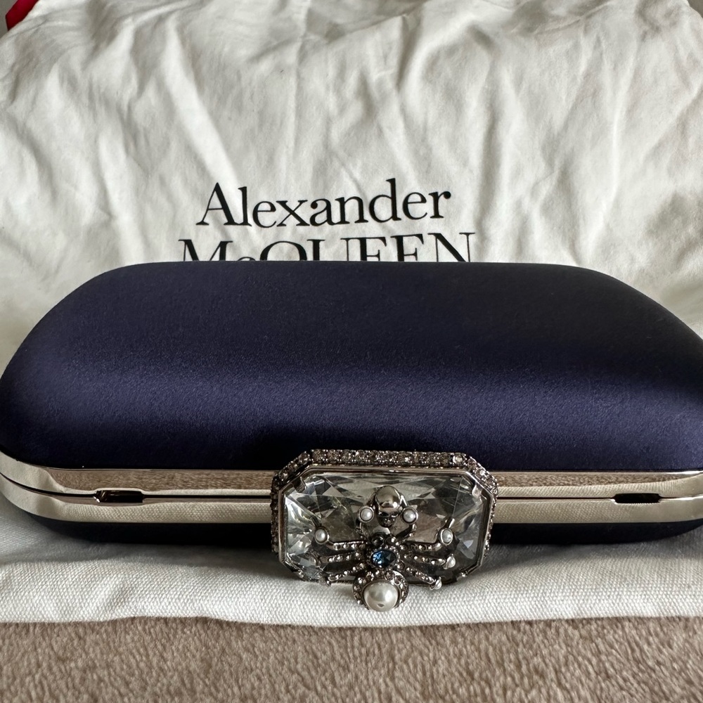 RARE ALEXANDER MCQUEEN Spider satin clutch: deep blue. Only 1 for sale online!!